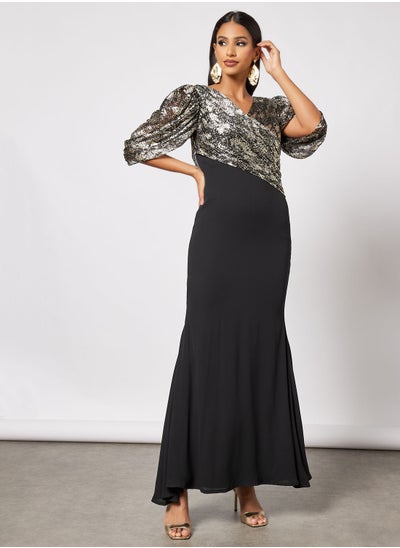 Buy Foil Print Textured Bodice Dress in Saudi Arabia