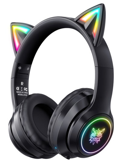 Buy B90 Bluetooth Cat Ear Headphones For Kids Wireless & Wired Mode Foldable Headset With Mic RGB LED Light in Saudi Arabia