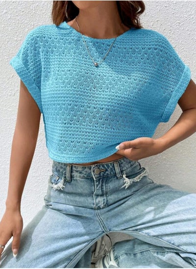 Buy SHEIN EZwear Solid Batwing Sleeve Crop Top Mint Blue in Egypt