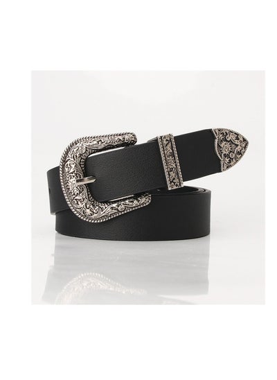 Buy Classic Ladies Retro Pin Buckle Cool Decorative Jeans Belt 105cm Black in UAE