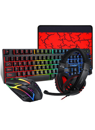 اشتري 4 in1 Gaming Keyboard Whit Mouse pad Mouse Gaming Headset Wired Led Rgb Backlight Bundle For Pc Gamers and Xbox and PS4 TF800 في الامارات