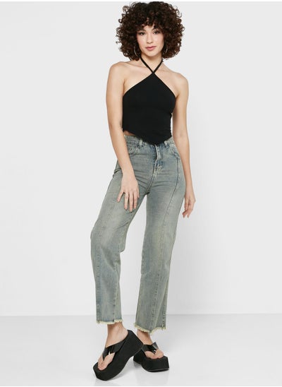 Buy Wide Leg Belted Jeans in UAE