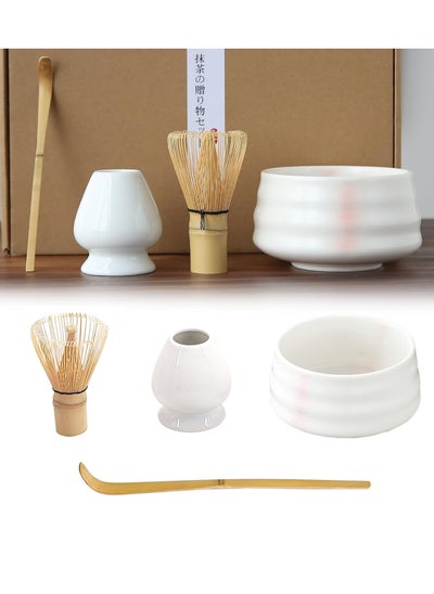 Buy 4 Piece Matcha Set, Traditional Handmade Tea Tool with Ceramic Bowl, Scoop, Prong Bamboo Matcha Whisk and Holder in Saudi Arabia