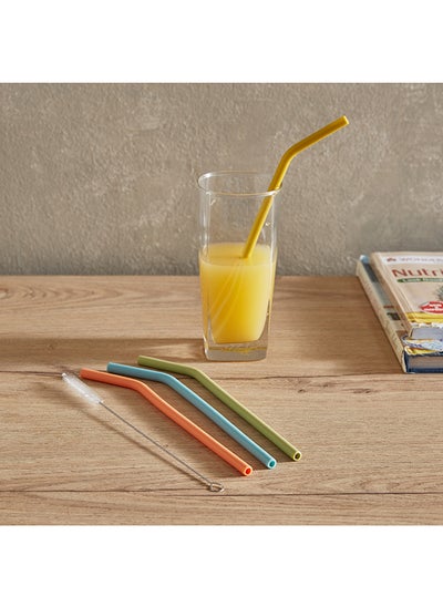 Buy Easy Chef 5-Piece Silicone Straw with Cleaning Brush Set 0.75x22.2x0.75 cm in UAE