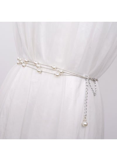 اشتري Fashion Multi-Layer Pearl Dress Waist ChainThree layers of silver Three layers of silver في الامارات