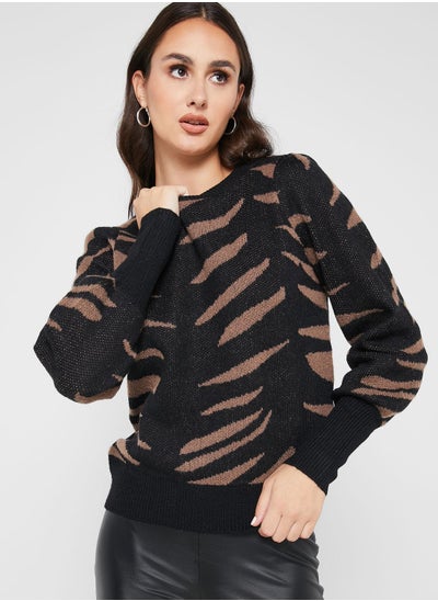 Buy Round Neck Printed Sweater in UAE