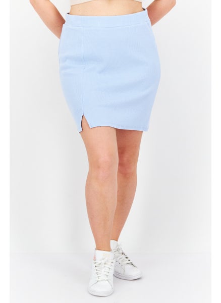 Buy Women Solid Ribbed Mini Skirt, Blue in UAE