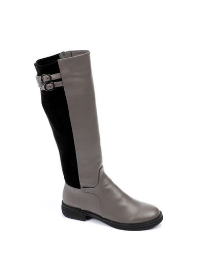 Buy Leather & Suede Grey & Black Knee High Boots in Egypt