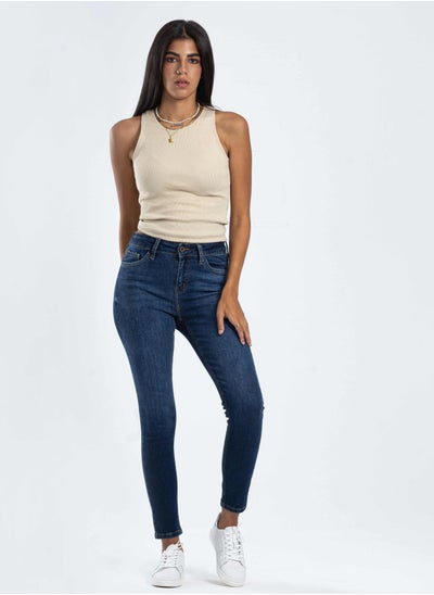 Buy High-Waist Navy Blue Skinny Jeans. in Saudi Arabia