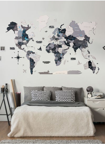 Buy 3D Wooden World Map Nordik Wall Decor Any Occasion Gift Idea - Wall Art For Home & Kitchen or Office in UAE