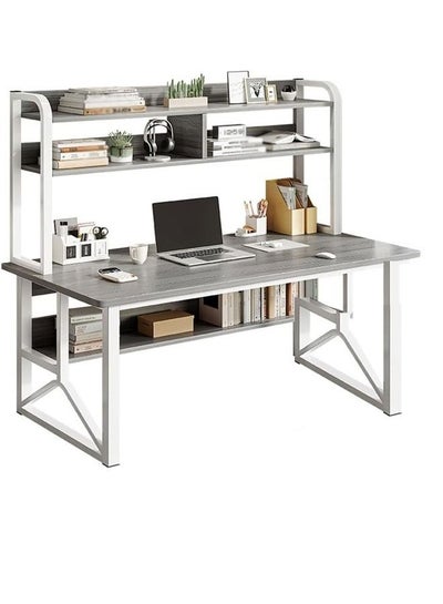 Buy Multifunctional Computer Table And Office Desk With 2 Layer Book Shelf in UAE