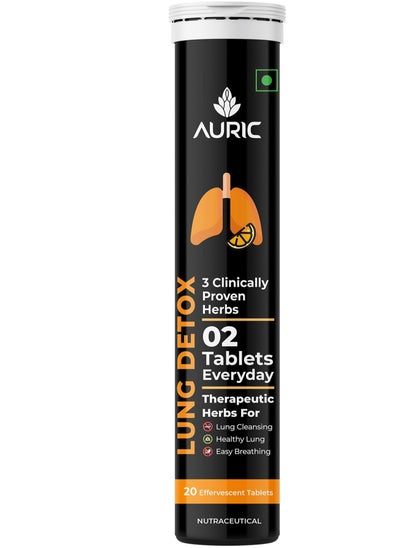 Buy Auric Lung Detox Supplement With Natural Blend of NAC (N acetyl L cysteine), Pushkarmool, Piper Longum & Licorice Herbs Extract | Lungs Cleaner for Detoxification and Immune Defence Pack of 20 Tablets in UAE