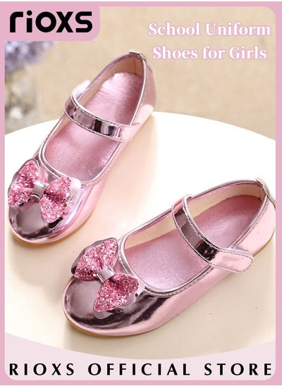 اشتري Girls Princess Leather Shoes Mary Jane Dance Flats Low Heel School Uniform Shoes With Bowknot في السعودية