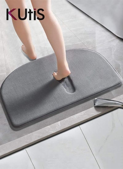 Buy Bathroom Absorbent Soft Quick Drying Floor Mat Grey 60x40 cm in UAE