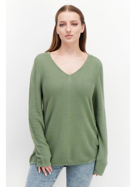 Buy Women Textured Long Sleeve Sweatshirt, Olive in Saudi Arabia