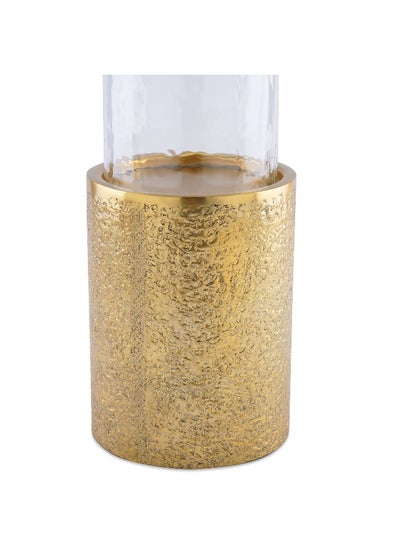 Buy Radiant Metal And Glass Pillar Candle Holder 15X15X40Cm- Gold in UAE