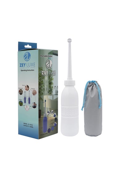 Buy ZEY LUXE Portable Large Bidet Bottle 650ml - Handheld Shattaf - Travel Toilet Hand Spray - Retractable Nozzle Personal Wash Feminine Baby Clean Care - White in UAE