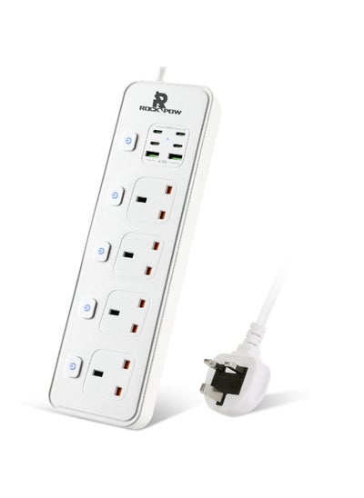 Buy Power Strips Extension Cord 4 Sockets Universal Plug Adapter with 4 USB C & 2 USB A Ports Surge Protector Charging Socket with 1.8M Bold Extension Cord (White) in UAE