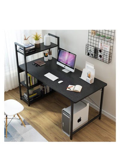 Buy Computer Desk with 4 Tier Shelves for Home Office Writing Study Table with Bookshelf Multipurpose Industrial Wood Desk Workstation with Metal Frame for PC Laptop in UAE