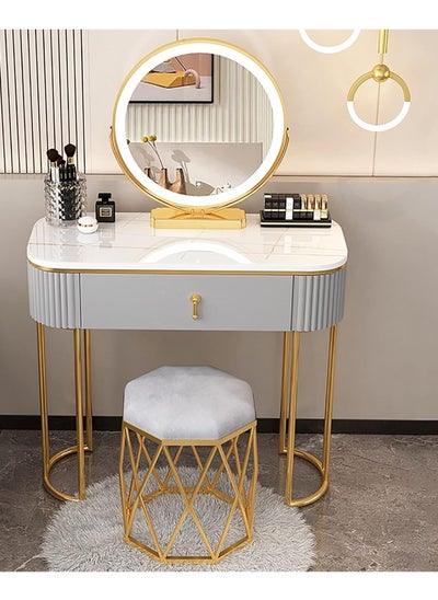 اشتري Ergonomic Vanity Table, Cushioned Stool, Makeup Vanity Set with Led Lighted Mirror, Dressing Table, Writing Desk, Dressing Table for Home في الامارات