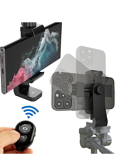 Buy Cell Phone Tripod Mount Adapter with Bluetooth Remote, Fits Any Size Smartphone Including iPhone 14 Plus, Pro Max, S23 Ultra in UAE