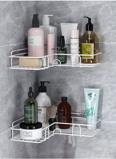 Buy 2 Pack Bathroom Organization Corner Shelf With Side Hanger, Adhesive Shower Organizers, Rustproof Stainless Steel Shower Shelves, No Drilling Bathroom Organizers and Storage Racks, Space-Saving, White in Saudi Arabia