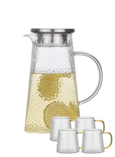 Buy 5PCS Borosilicate Glass Pitcher Set Tea Kettle Set High Borosilicate Glass Cold And Heat Resistant 1500ML Kettle & 400ML Cup*4PCS Kettle With Filter Suitable For Tea Juice And Coffee in UAE