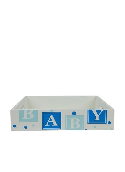 Buy Delightful Arrival, Charming Blue color Gift Box of Small size for the announcement of new born Baby Boy,for distribution of sweets and chocolates (L= 33.5cm ,W= 25cm ,H= 7cm) in Saudi Arabia