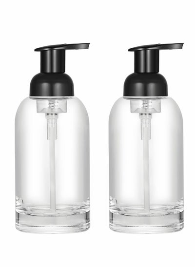 اشتري Thick Clear Glass Jar Soap Dispenser with Foaming Pump, 375 Ml Round Bottles 2 Pack في السعودية