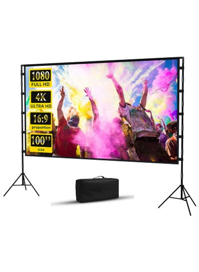 Buy Projector Screen with Stand Portable 100 inch Projection Screen, 16:9 4K HD Projections Movies Screen with Carry Bag for Indoor Outdoor Home Theater Backyard Cinema Travel in Saudi Arabia
