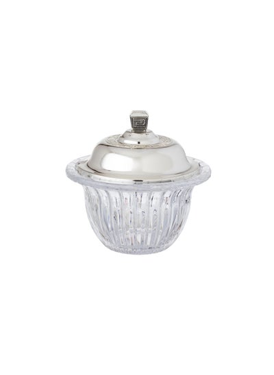 Buy Decorative Striped Glass Sugar Can With Metal Lid in Saudi Arabia