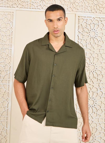 Buy Solid Resort Collar Relaxed Fit Shirt in Saudi Arabia