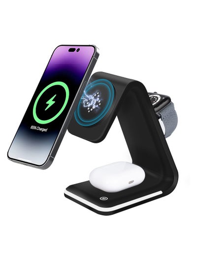 Buy Magnetic Wireless Charger Station, with LED Lamp for Charger Stand 15W 3 in 1 Fast Wireless Charging for iPhone 14 13/12/Pro/Pro Max/Mini Apple Watch SE 8/7/6/5/4/3/2/1 in Saudi Arabia
