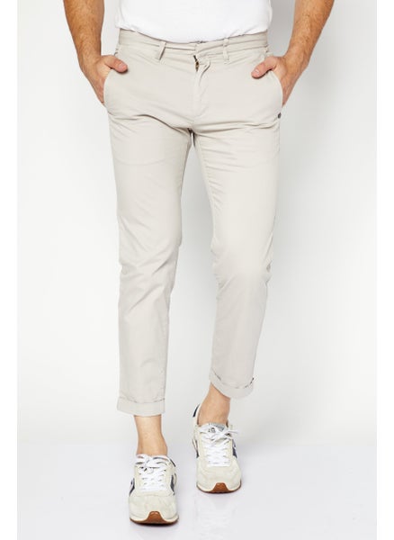 Buy Men Cropped Fit Solid Chino Pants, Grey in UAE