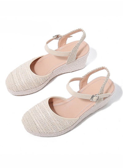 Buy Women's Espadrille Wedge Sandals Lace Braided Ankle Strap Closed Cap Toe Cutout Chunky Platform Sandal in Saudi Arabia