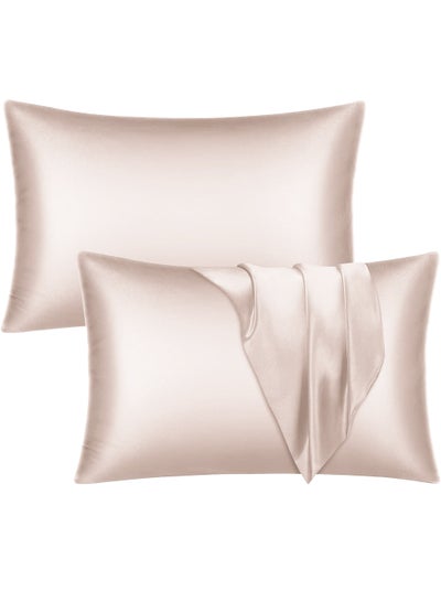 Buy Satin Silk Pillow Case Cover for Hair and Skin, Soft Breathable Smooth Both Sided Silk Pillow Cover Pair (Queen - 50 x 75cm - 2pcs - Light Jade) in UAE