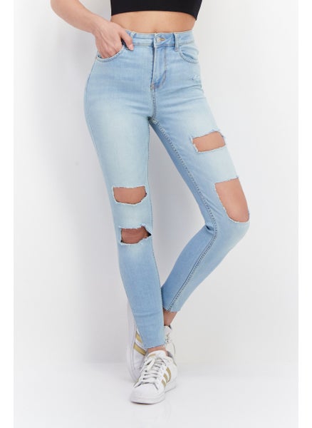 Buy Women Skinny Fit High Waist Rip Denim Jean, Blue in Saudi Arabia