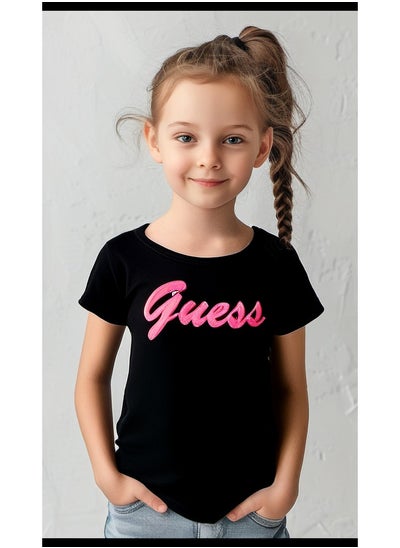 Buy Guess Black Cotton T-shirt With Pink Glitter Logo in Egypt