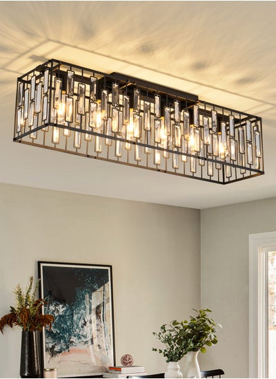 Buy Modern Crystal Chandeliers Ceiling Light, 6-Lights Flush Mount Ceiling Lights Fixture, Classical Black Rectangle Chandeliers for Living Room Kitchen Hallway Island Bar in UAE