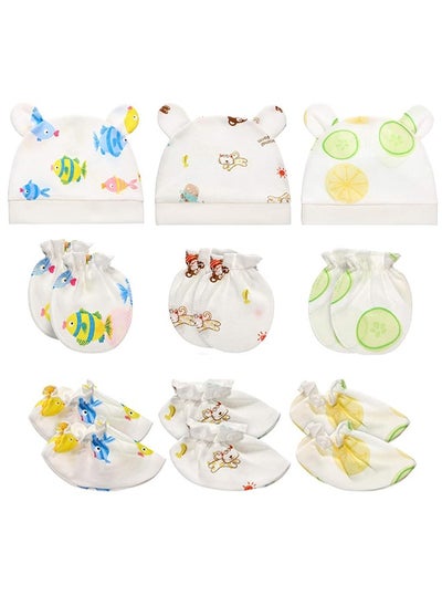 Buy 9Pcs Newborn Cap Mitten Sock, Including 3 Pieces Newborn Hats, 3 Pairs Baby No Scratch Mittens Gloves and 3 Pairs Infant Socks for 0-6 Months Unisex Baby Boys Girls Set Multicoloured in UAE