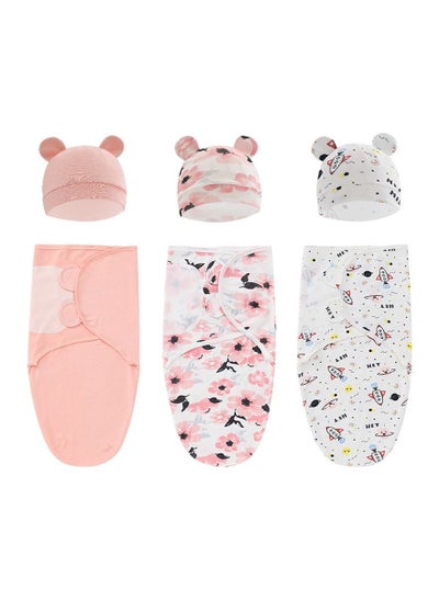 Buy 3 Pcs Baby Swaddle Wrap for Newborn Sleep Sack 100% Cotton Muslin Adjustable Sleepsack Sleep Bag with Beanie Baby hats in UAE