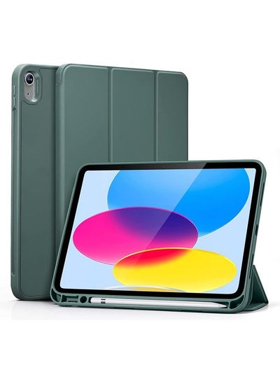 Buy Case for iPad 10th Generation 10.9 Inch 2022 Built-in Pencil Holder Flexible Back Cover, Trifold Stand, Auto Sleep Wake Rebound Series Green in UAE