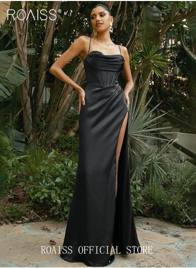 Buy Banquet Party Dress for Women Evening Dresses Side Slit Backless Long-Length Prom Ball Gown Elegant High Waist Slim Dress in UAE