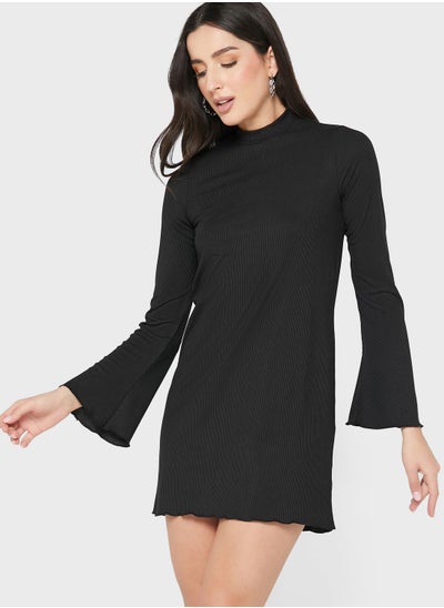 Buy Flute Sleeve Lettuce Hem Dress in UAE