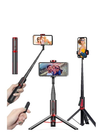 Buy Tycom Selfie Stick For Phone Size 4.5-6.2Inch, Extendable to 160cm Selfie Stick Tripod with Bluetooth Wireless Remote Phone Holder (AB202-195RD) in UAE