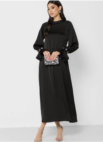 Buy Puff Sleeve Satin Dress in UAE