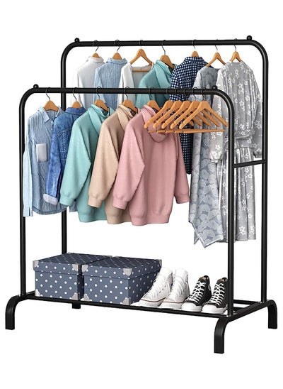 Buy Double-Rail Clothes Rack Heavy-duty Clothes Rack Metal Freestanding Clothes Rail Garment Hanging Rack with Bottom Shelf Hanging Rack Closet Organizer for Bedroom Black in Saudi Arabia