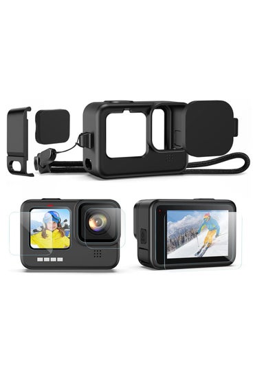 اشتري Silicone Sleeve with Lanyard and 6 Pcs Tempered Glass Screen Lens Protector for GoPro Hero 10 Black في السعودية