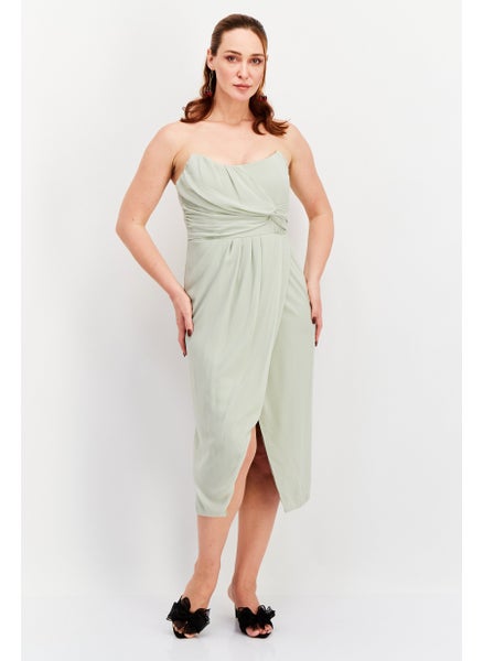 اشتري Women Straight Across Strapless Bridesmaid Dress, Sage Green في الامارات