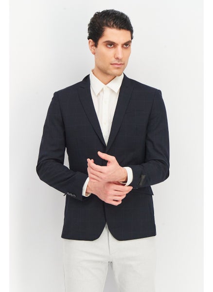 Buy Men Regular Fit Windowpane Formal Blazer, Dark Navy in UAE